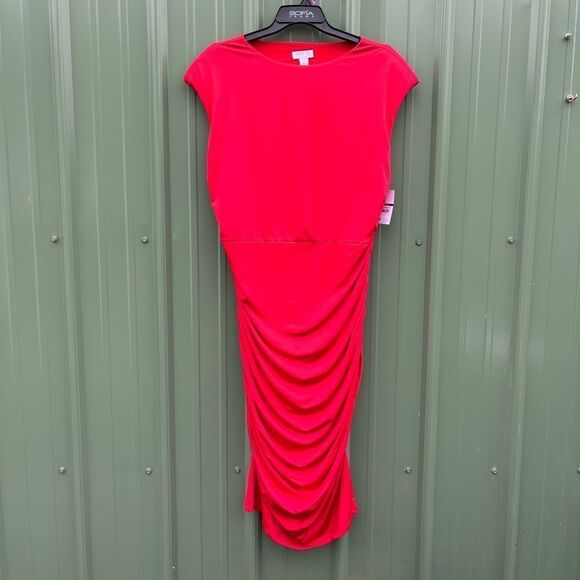 Women's Plus Red Sleeveless Open Back Midi Dress, Below Knee Length, Size XXL - Picture 5 of 10